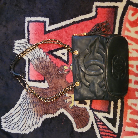 Vintage Channel Quilted Leather Tassel Shopper Bag Black - Picture 1 of 3